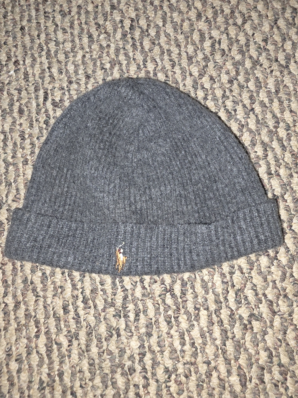 Ralph Lauren Gray Knit Beanie with Polo Pony Logo